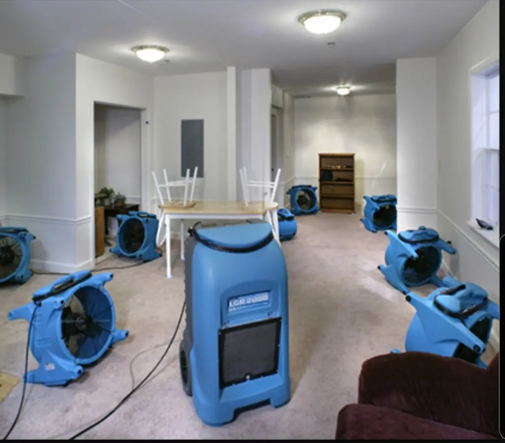Air movers and dehumidifier setup for Water Damage Restoration in West Orange